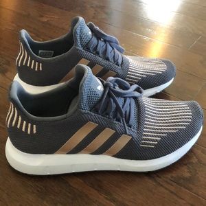 grey and rose gold adidas